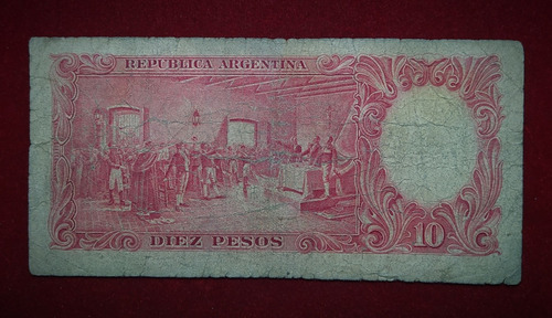 Billete 10 Pesos Moneda Nacional Firmas Rojas Bottero 1928 (Usado)