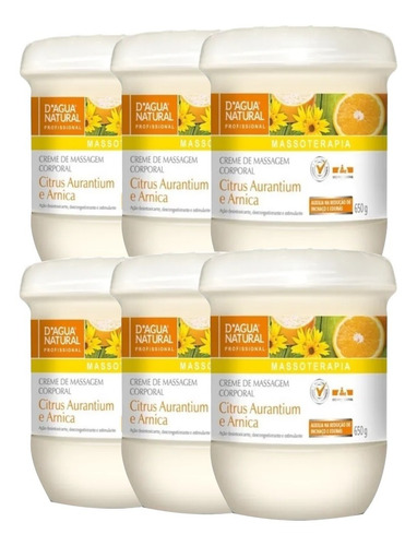 6 Creme Massagem Citrus Aurantium  Arnica 650g Dagua Natural