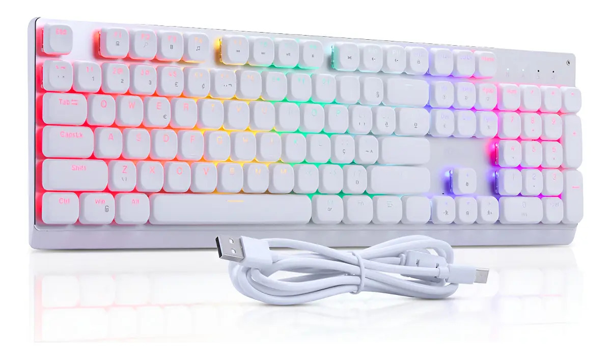Teclado Gamer Mecânico Switch Red Led Rgb Abnt Usb Pc Ps5 Cor De Teclado Branco Idioma Português Brasil