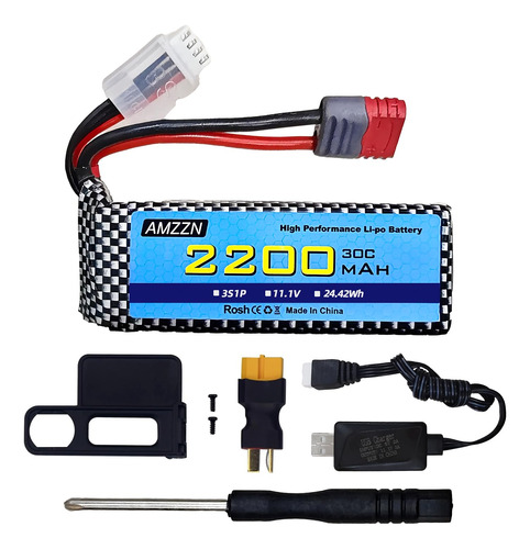 Amzzn Bateria Lipo De 11.1v 2200mah 30c 3s T-plug Con Cargad