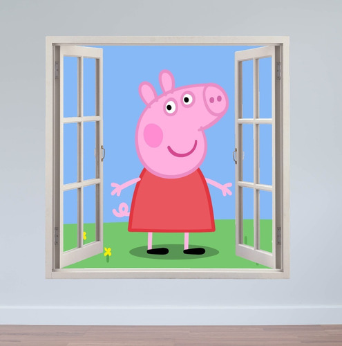 Vinilo Pared Ventana  Peppa Pig 100x100