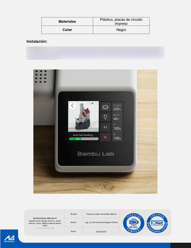 Pantalla Tactil Para Bambu Lab A1 Mini Dis003