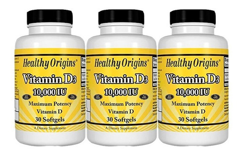 Combo 3x Vitamina D3 10000ui 30 Softgels - Healthy Origins