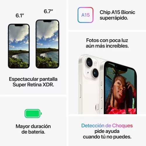 Apple iPhone 13, Medianoche, 128 GB, 5G, 6.1 OLED Super Retina XDR, Chip  A15 Bionic, iOS