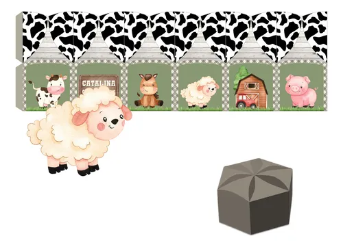 Caja Hexagonal Imprimible Animales De La Granja