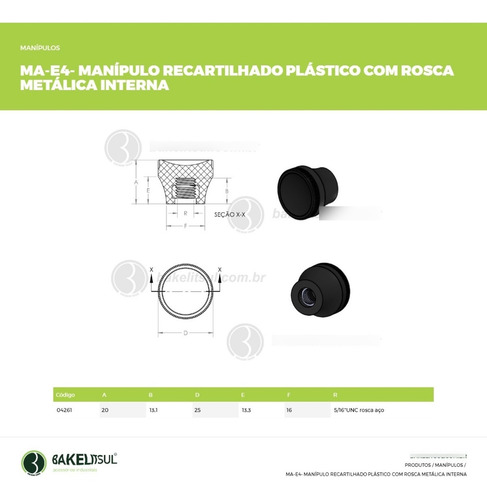 Manípulo Bakelitsul E4-25 Rosca Interna 5/16 Aço (100 Peças)