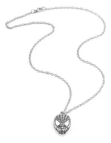 Collar Spiderman Máscara Colgante Cadena Y Dije Plateado Plateado
