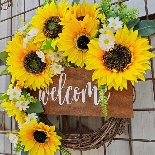 Simulación: Corona De Girasoles, Decoración De Puerta De Bie