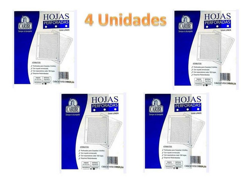 Hojas Ponchadas Perforadas Caribe 100 Hojas X 4 Unidades