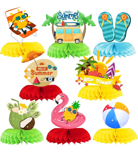 8 Uds. Centros De Mesa De Panal Luau Hawaiano Hello Summer, 