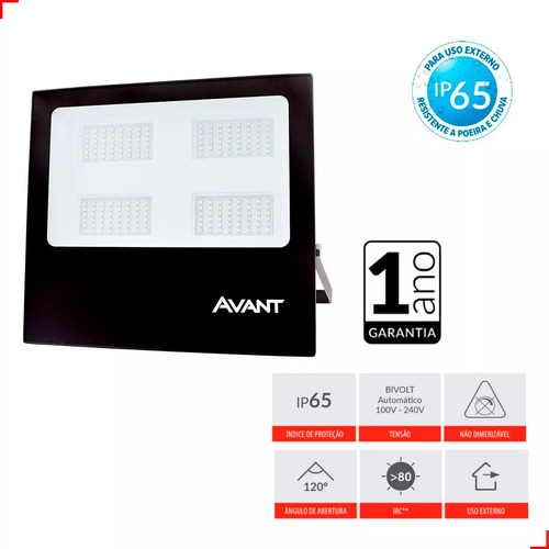 Refletor Led 200w Prova D'água Luz Fria 6500k Avant
