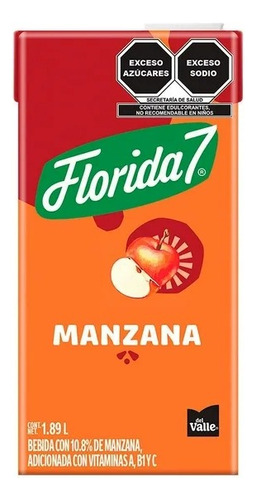 8 Pzas Bebida Del Valle Florida 7 Sabor Manzana 1.89 L