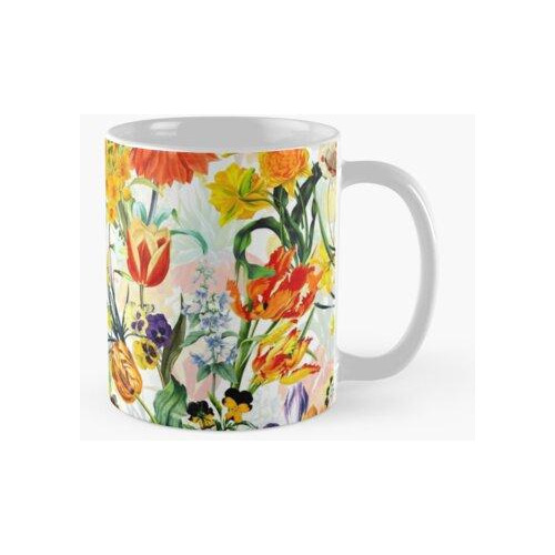 Taza  Patrón Vintage Con Springflowers Y Flores Jardín Botán