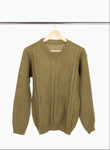Sweater Nano Acrílico Trenzas Y Rombos Cruzados #n011