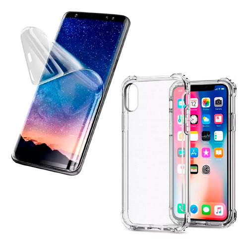 Funda Protector Silicona Para iPhone + Hidrogel Simil Vidrio