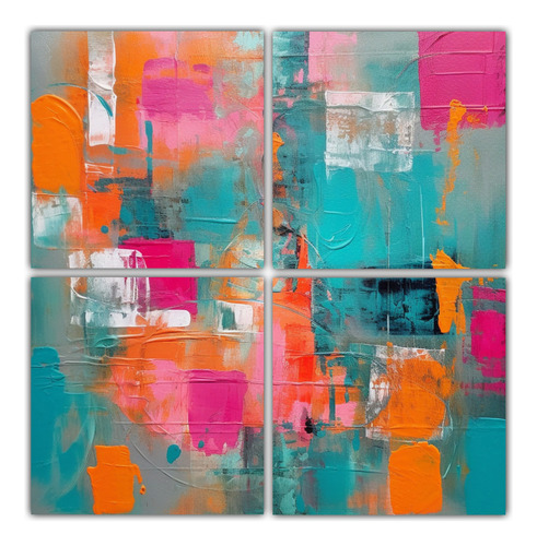 80x80cm Cuadro Moderno De 4 Lienzos - Temática Teal Pink Or