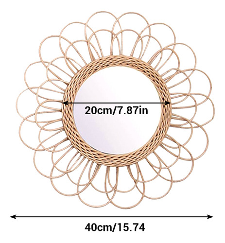Espejo Colgante De Pared Circular De Ratán, 40 Cm, Diseño De