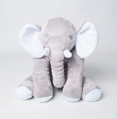 Almofada Elefante Travesseiro Pelúcia Bebê Dormir Cinza 60cm Cor Cinza Com Branco