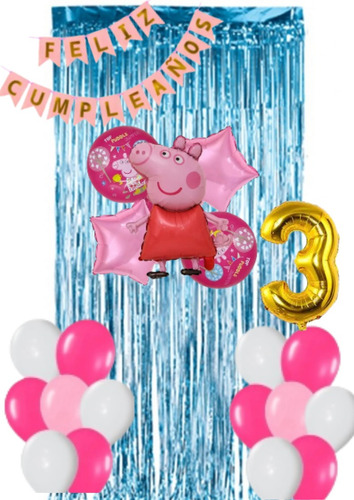 Combo Cumpleaños Globos Peppa Pig Tematica Decoracion Fiesta