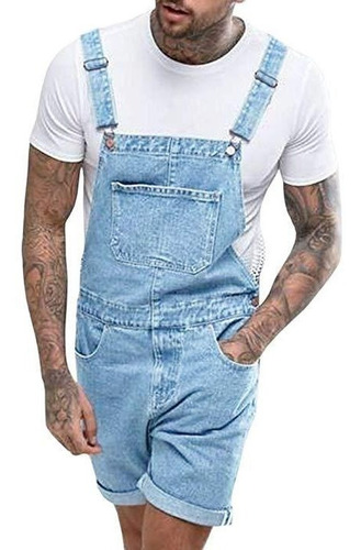 Overol Short Hombre Mezclila Casual Rasgado Comfortable Body