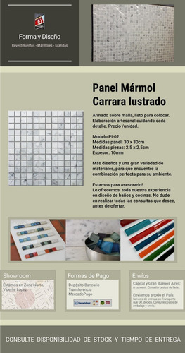 Imagen 2 de 7 de Venecita, Malla, Panel Mármol Carrara Pi02 - Forma Y Diseño