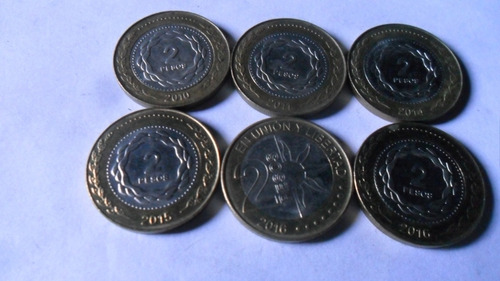 6 Monedas Argentina 2 Pesos Serie 2010/11/14/15/16 (Usado)