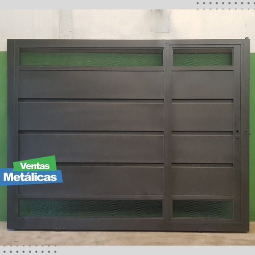 Portón Corredizo 3.60x2 Doble Visor C/puerta De Escape Negro Gris Oscuro