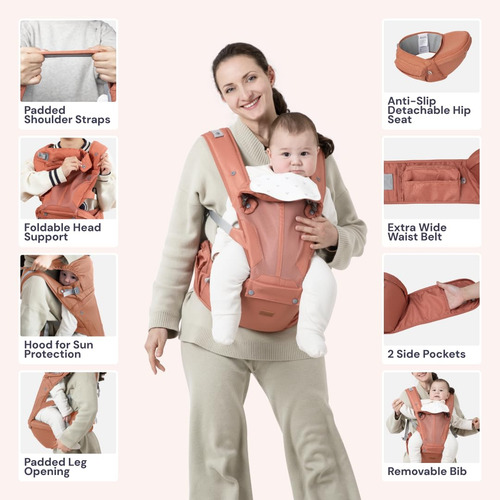 Mochila Portabebés 6 En 1 Babbleroo Con Asiento De Cadera,