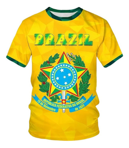 Playera De Manga Corta Con Bandera Brasileña De Fútbol 3d