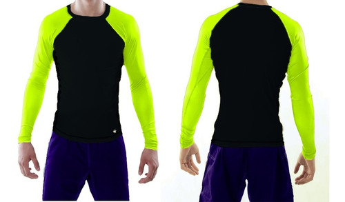 Playera Rashguard Hombre Black- Sleeves  Lycra Protec Uv 