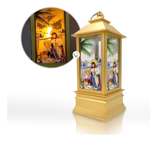 Pesebre Farol Dorado Grande Luz Led Navideño N2029