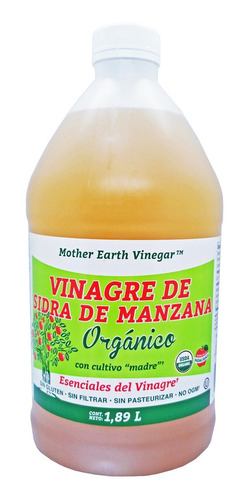 Imagen 1 de 2 de Vinagre De Sidra De Manzana Orgánico Con Cultivo Madre Mother Earth Vinegar 1.89 L Sin Filtrar Sin Gluten Sin Pasteurizas 