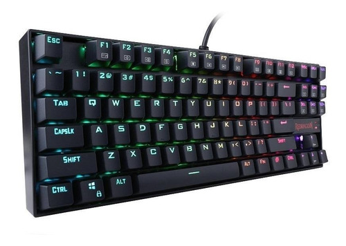 Teclado gamer Redragon Kumara K552 QWERTY Cherry MX Blue português brasil de cor preto com luz RGB