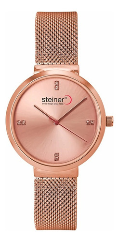 Reloj Análogo Para Dama 36 Mm Steiner Acero Inox 3atm Correa Oro/Rosa Bisel Oro rosa Fondo Oro rosa