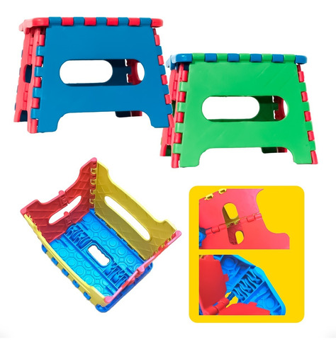 Taburete Banquito Plegable Multiusos Niños Adultos - Otec Color Azul Yamarillo