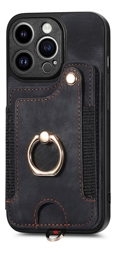 Capa De Cartão De Couro Com Suporte De Anel Para iPhone