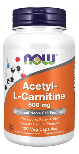 Acetil-L carnitina, 500 mg, 100 cápsulas vegetales con sabor sin sabor