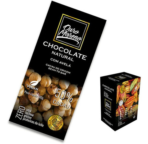 Barras Chocolate 50% C/ Avelã 80g Vegano Ouro Moreno X10  