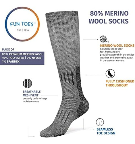 Fun Toes 80 % Lana Merino Calcetines Para Botas, Calcetines