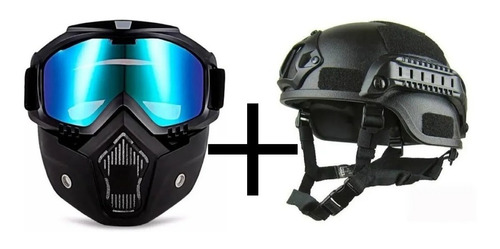Casco Tactico Militar Moto + Mascara Protectora Careta 