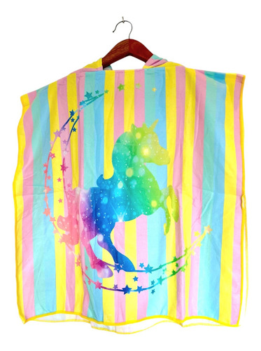 Poncho Toallon Con Capucha Infantil Salida Para Pileta Amarillo Unicornio