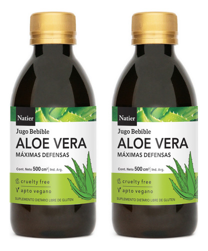 Natier Kit X2 Suplemento Aloe Vera Jugo Natural Vegano 500ml