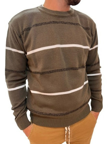 Sweater Ruptura Cuello Redondo Hombre Pullover Rayado