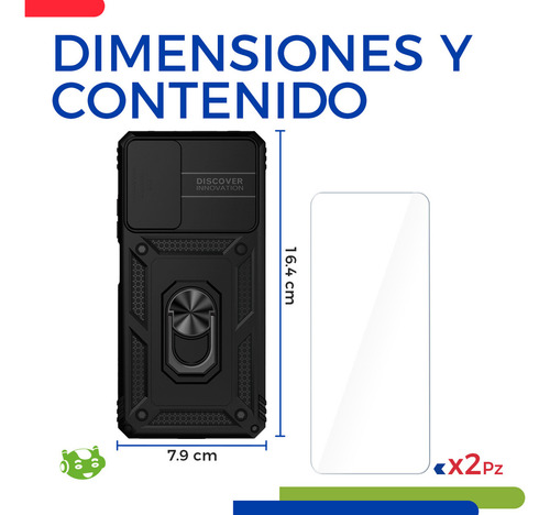 Una Carcasa Funda Para Celular Xiaomi Redmi Note 11 Uso Rudo Protección De Cámara Y Soporte De Anillo Incluye 2 Micas De Cristal Templado 9h Color Negro
