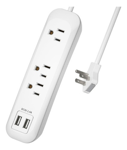 Regleta Electrica 2.6 Mtr. 3 Tomas + 2 Puertos Usb - Blanca