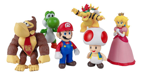 Set De 6 Figuras Super Bros Yoshi Peach Toad Bowser Kong