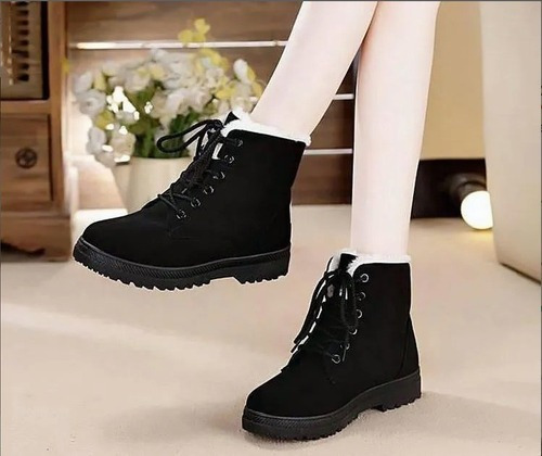 Botas De Mujer Caliente Rebaño Zapatos Cordones Mujer