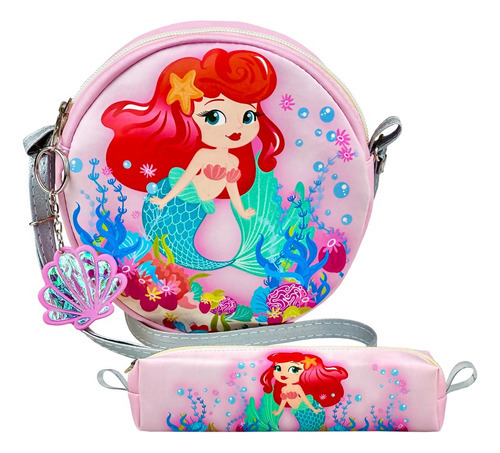 Kit Bolsa Infantil Feminina Com Estojo Sereia Magicc Bolsas Cor Estampado