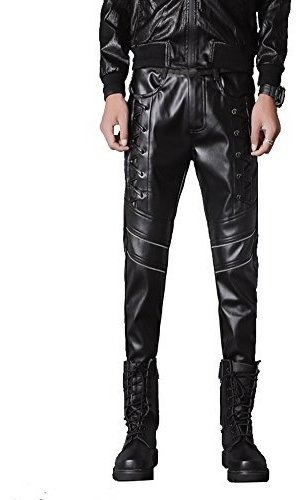 Idopy Men`s Rock Steampunk Lace Up Pu Pantalones De Cuero