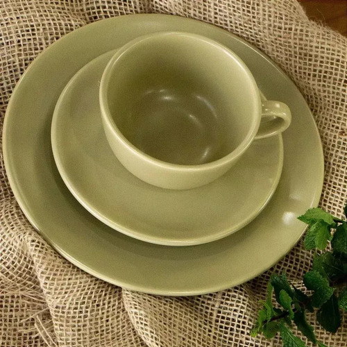 Taza Té C/plato Unni Cerámica 200cc Oxford X6uni Color Oliva Liso